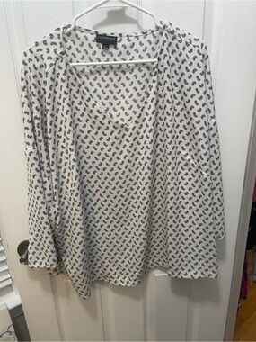 Lane Bryant White Blouse with Black Paisley Print